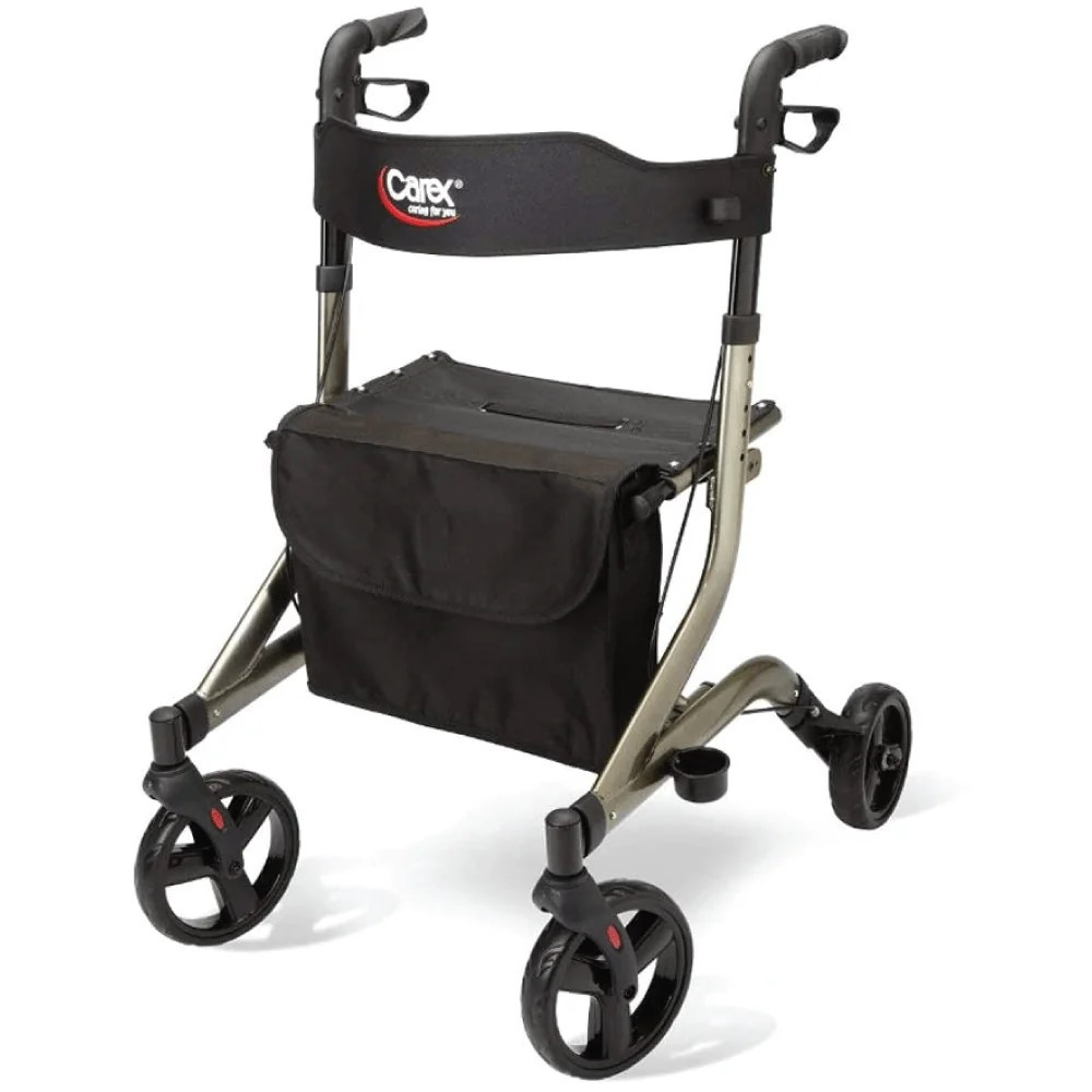 Carex Crosstour Rolling Walker, Easy-to-Fold Lightweight (14 lbs) Euro-Style Rollator with Storage, Padded Seat, and 8” Wheels