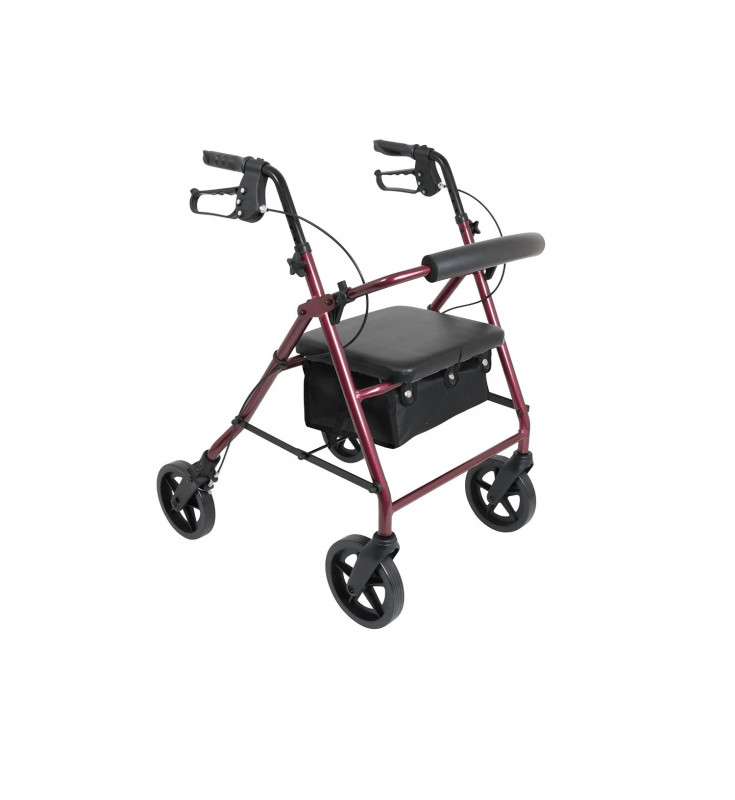 ProBasics Deluxe Aluminum Rollator, Lightweight (15.4 lbs) Four-Wheel Walker with Padded Seat, Storage Pouch, and 8” Wheels