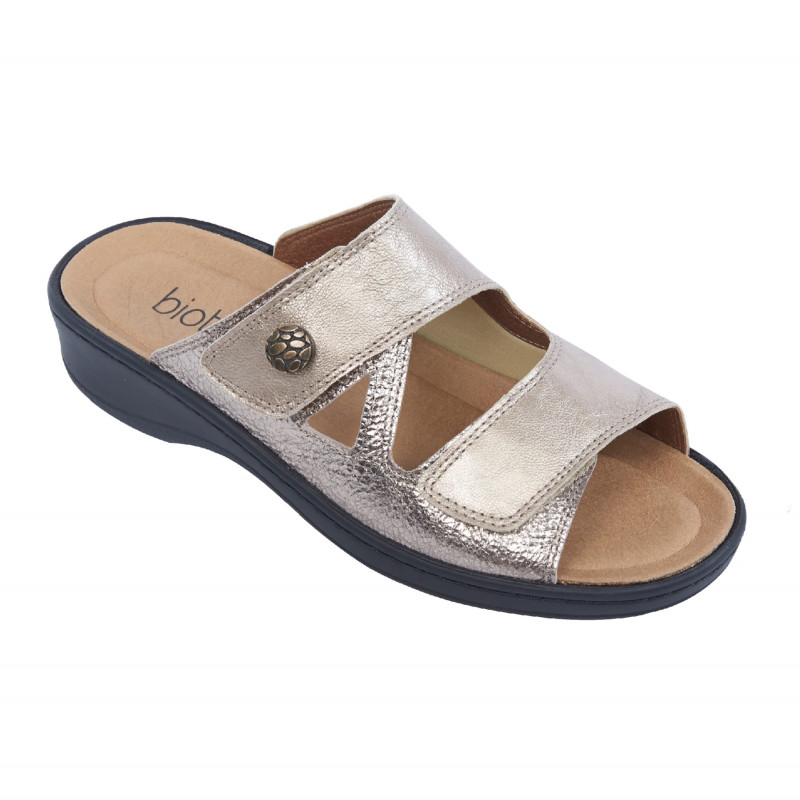 Biotime Jenny Women's 2-Way Adjustable Leather & Stretch Fabric Sandals with Biofresh Lining and Cork Insole – Flexible, Supportive Sandals for All-Day Casual Comfort