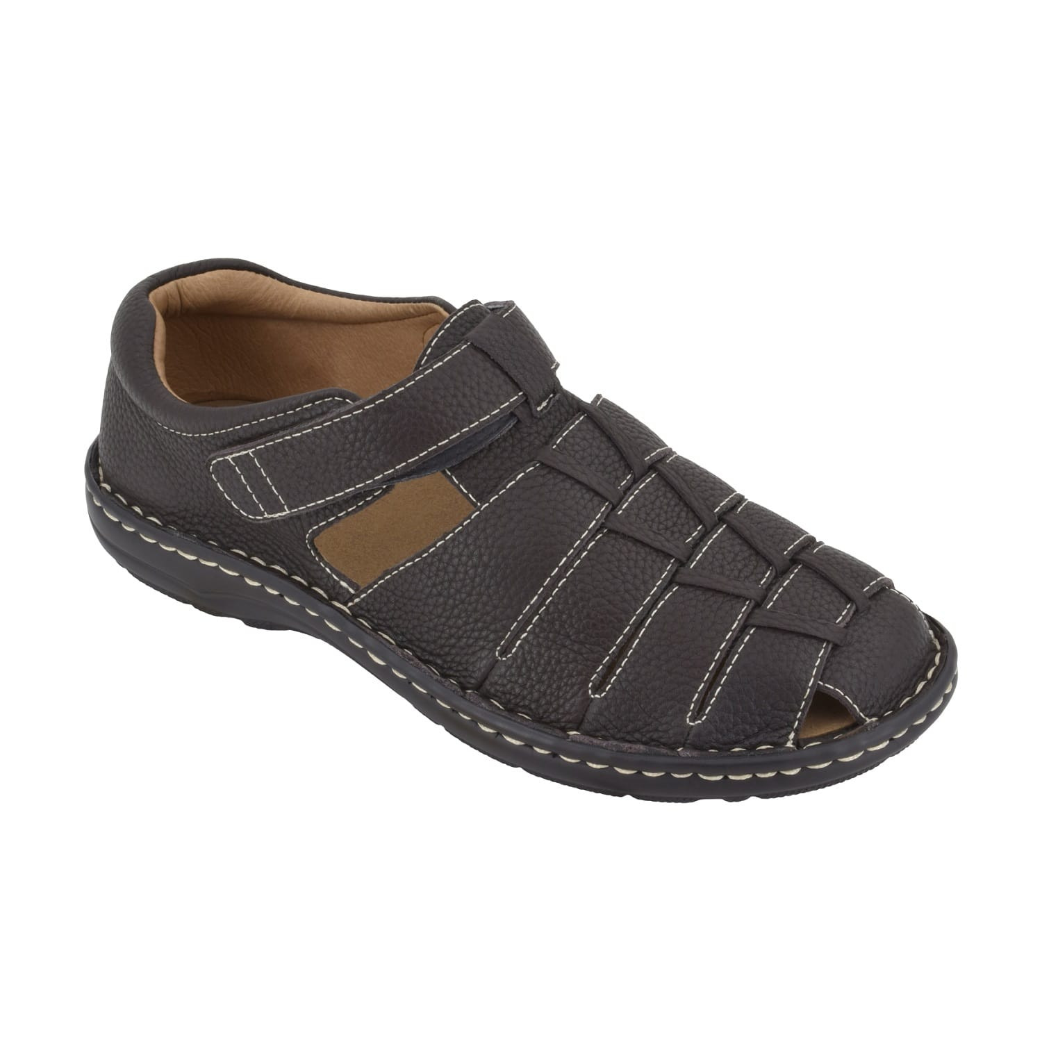 Biotime Fisher Men's Adjustable Leather Sandals with Contoured PU Insole and Hand-Stitched Outsole – Lightweight, Supportive Footwear for Casual Everyday Use